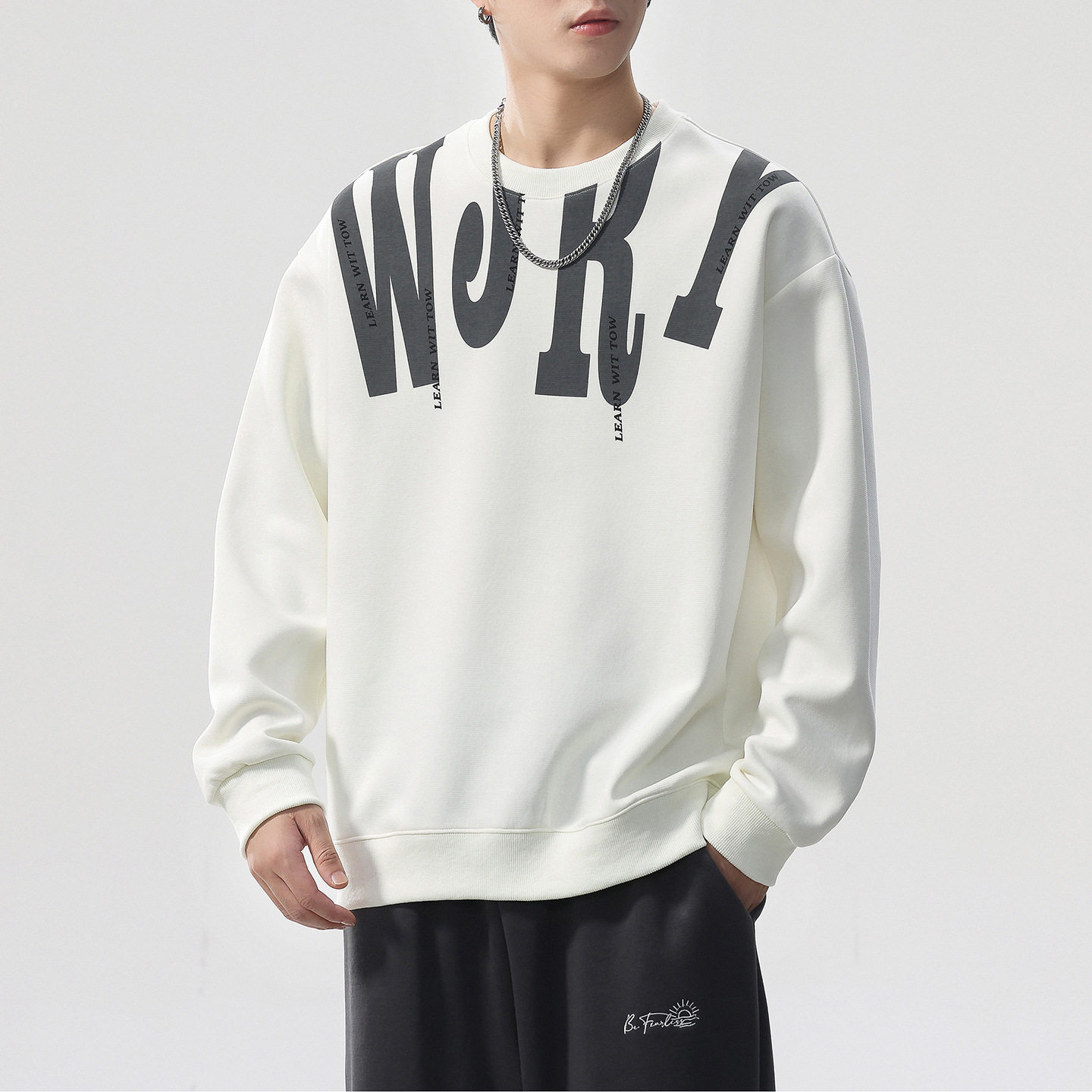 痞帅印花卫衣男宽松潮牌T恤