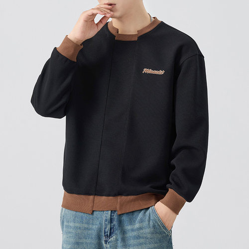 美式复古刺绣拼接男卫衣