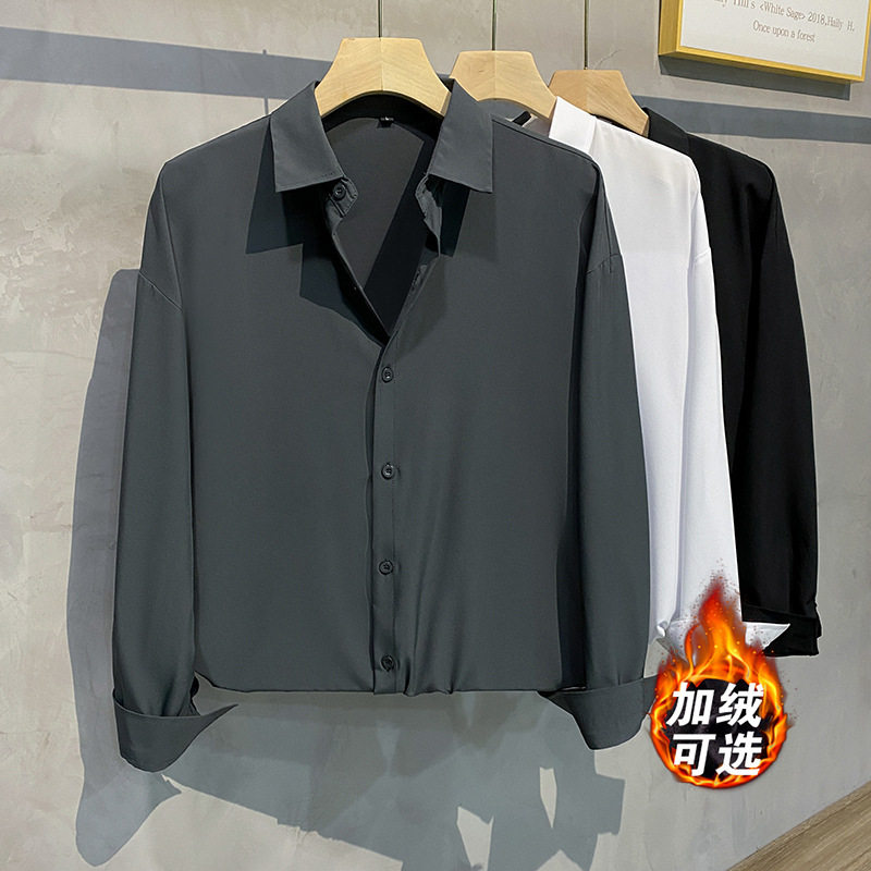 秋冬黑色加绒衬衫男内搭外套