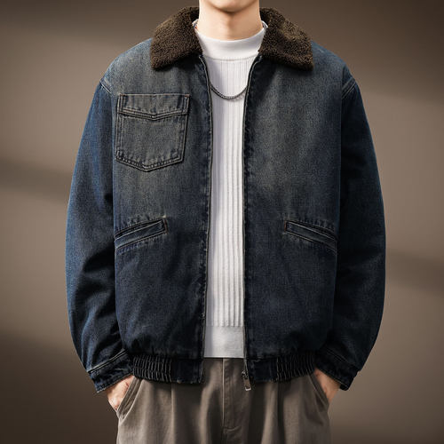 高端羊羔绒加厚男工装棉衣