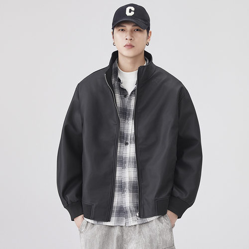 美式痞帅高级感黑色皮衣男外套