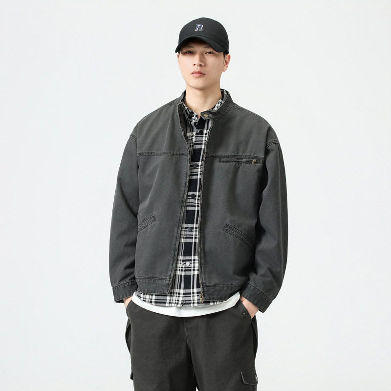 美式高街时尚飞行员夹克男2025年宽松舒适落肩潮牌机车服外套高街