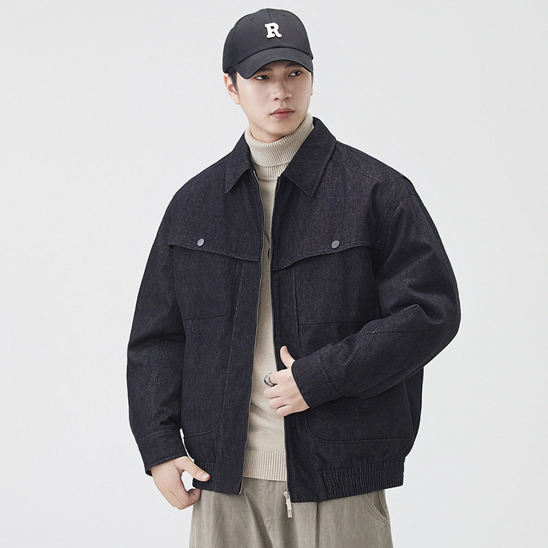 高级感防寒保暖牛仔羽绒服男宽松休闲翻领外套男百搭夹克上衣