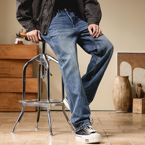 秋季直筒牛仔裤男宽松阔腿