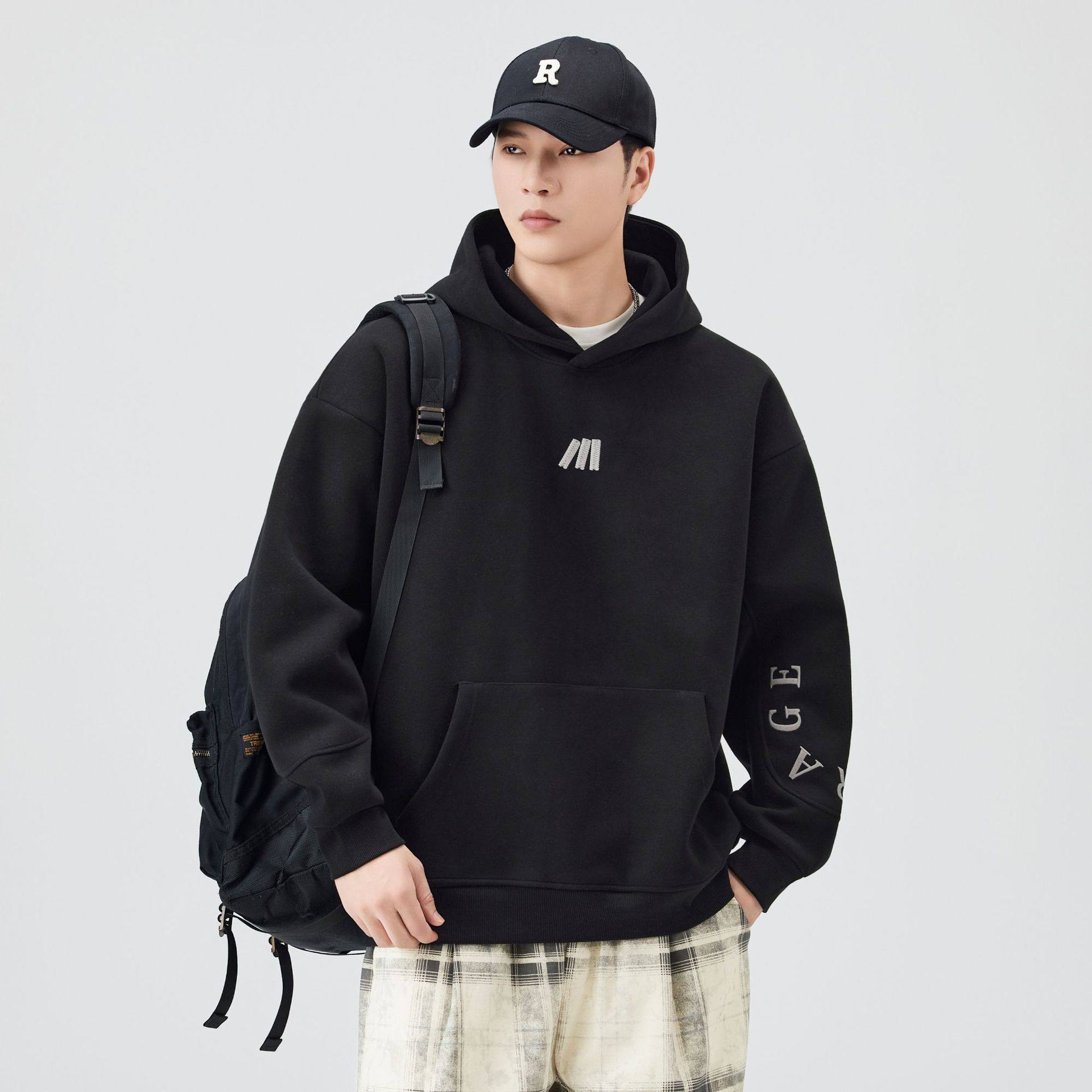 美式重磅连帽卫衣男秋冬潮牌