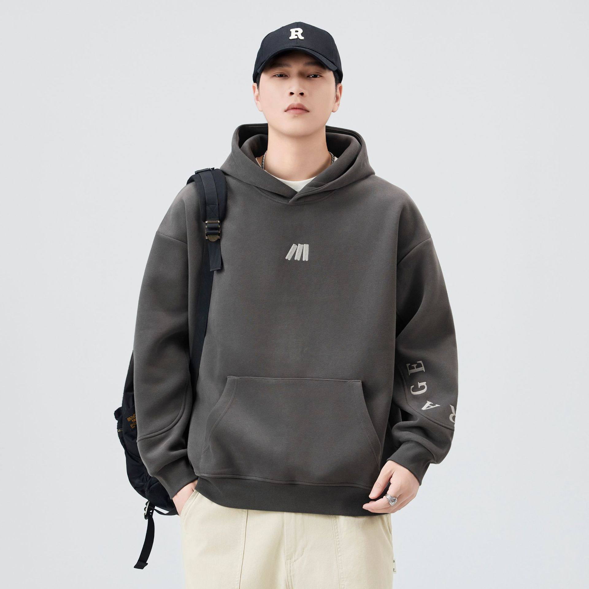 美式重磅连帽卫衣男秋冬潮牌