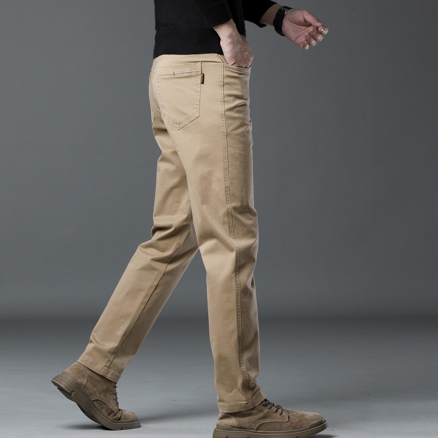 卡其色高端休闲裤男2025秋冬厚款直筒宽松弹力商务西裤长裤