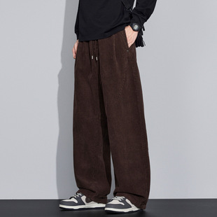 宽松直筒阔腿老爹弯刀裤 高端美式 秋季 休闲裤 重磅慵懒风灯芯绒男士