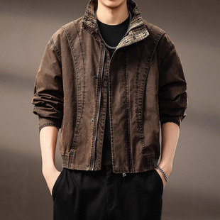 高端美式复古立领水洗飞行夹克男士2025秋冬新款户外山系外套男