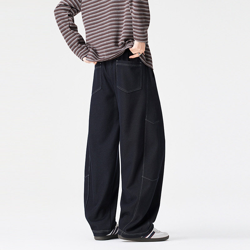 美式阔腿弯刀裤男宽松直筒2025秋冬季加绒时尚百搭针织牛仔裤