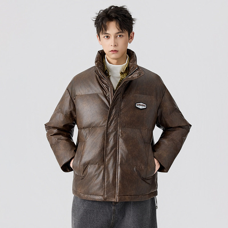 PU皮羽绒服男宽松保暖外套