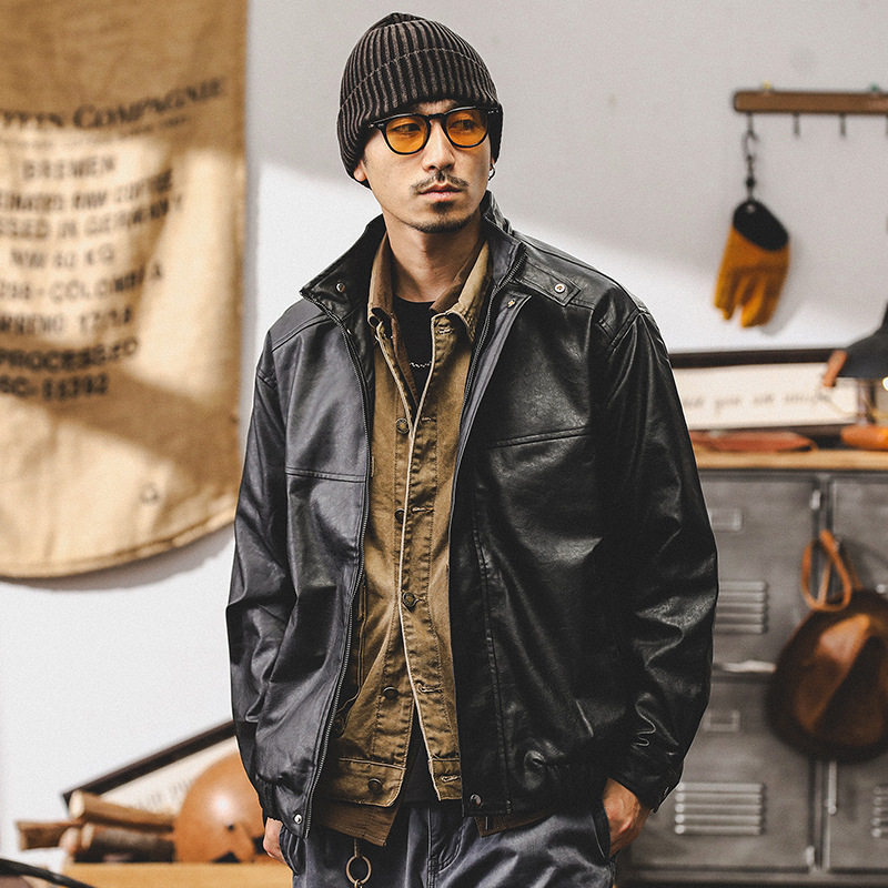 美式复古软皮衣外套男春秋款宽松潮牌机车服硬汉帅气皮夹克男秋季