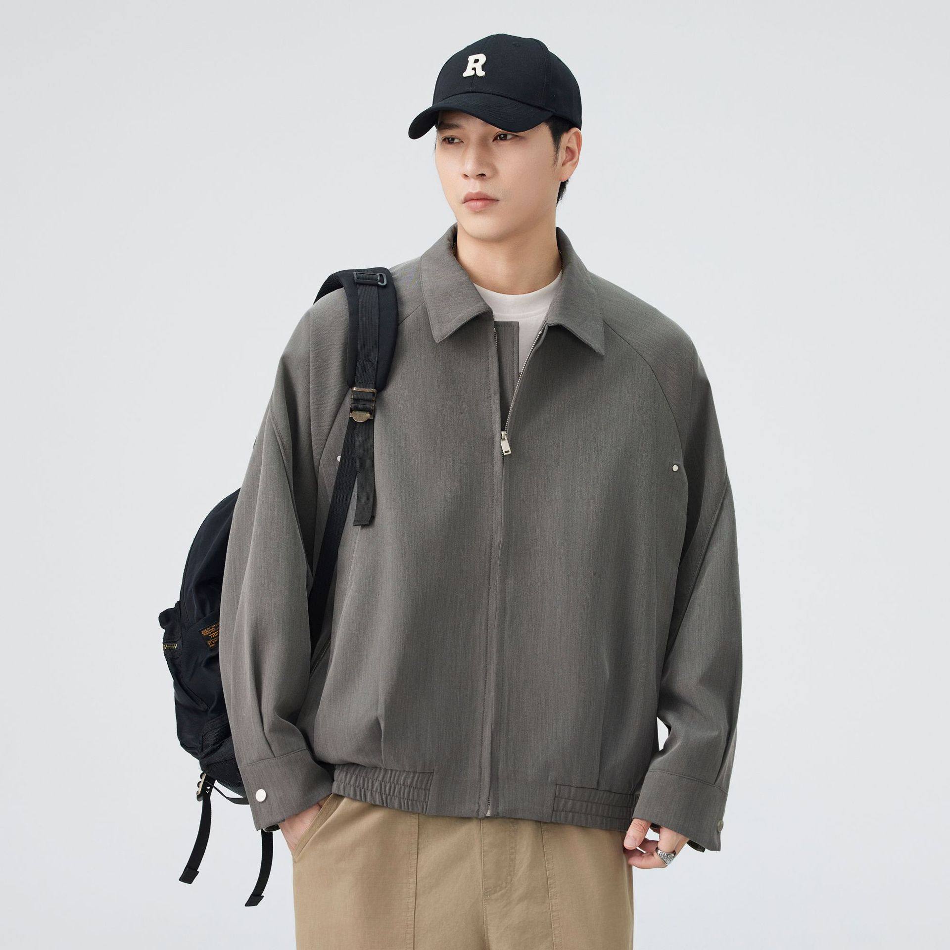 美式翻领西装夹克男宽松外套