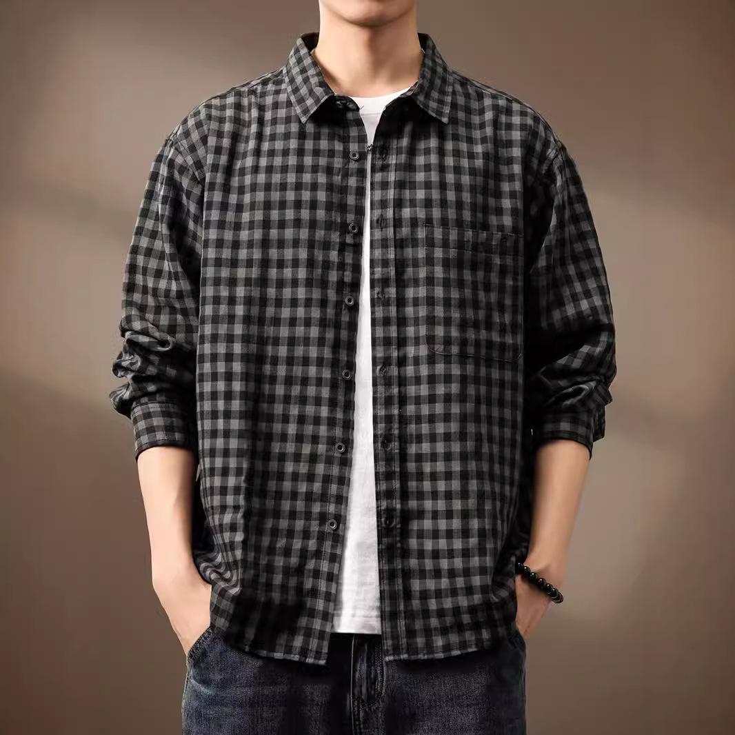 高端天丝格子男衬衣2024新款