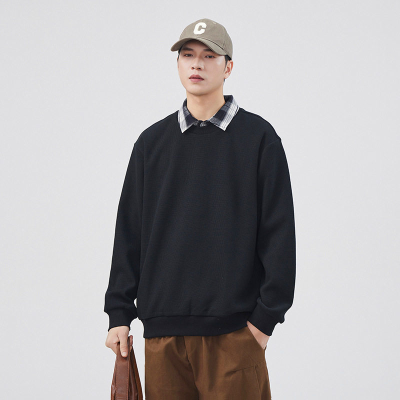 肌理感假两件卫衣男宽松上衣