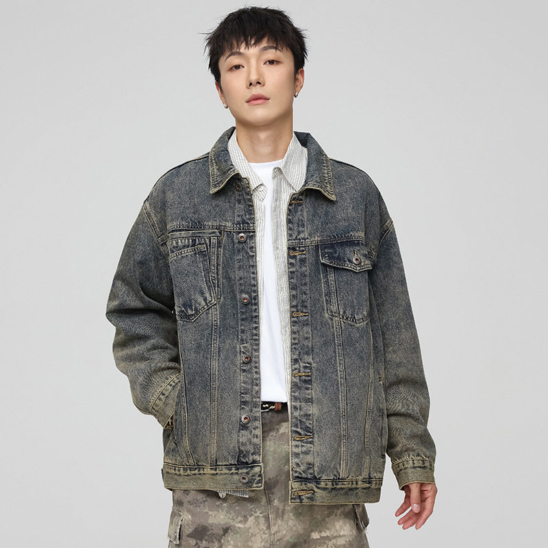 高街复古工装翻领夹克外套