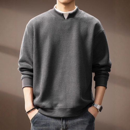 高端550g假两件慵懒风卫衣男