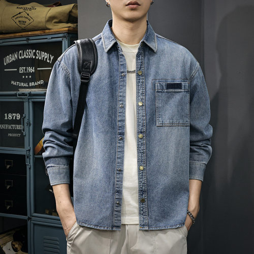 美式重磅牛仔工装衬衫男外套