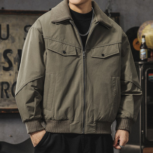 vintage宽松休闲保暖加厚夹克外套男 美式 复古老钱风棉服男款 冬季