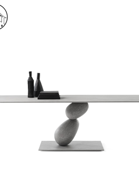 意式简约现代设计师创意艺术MATERA家用咖啡厅椭圆石头造型餐桌