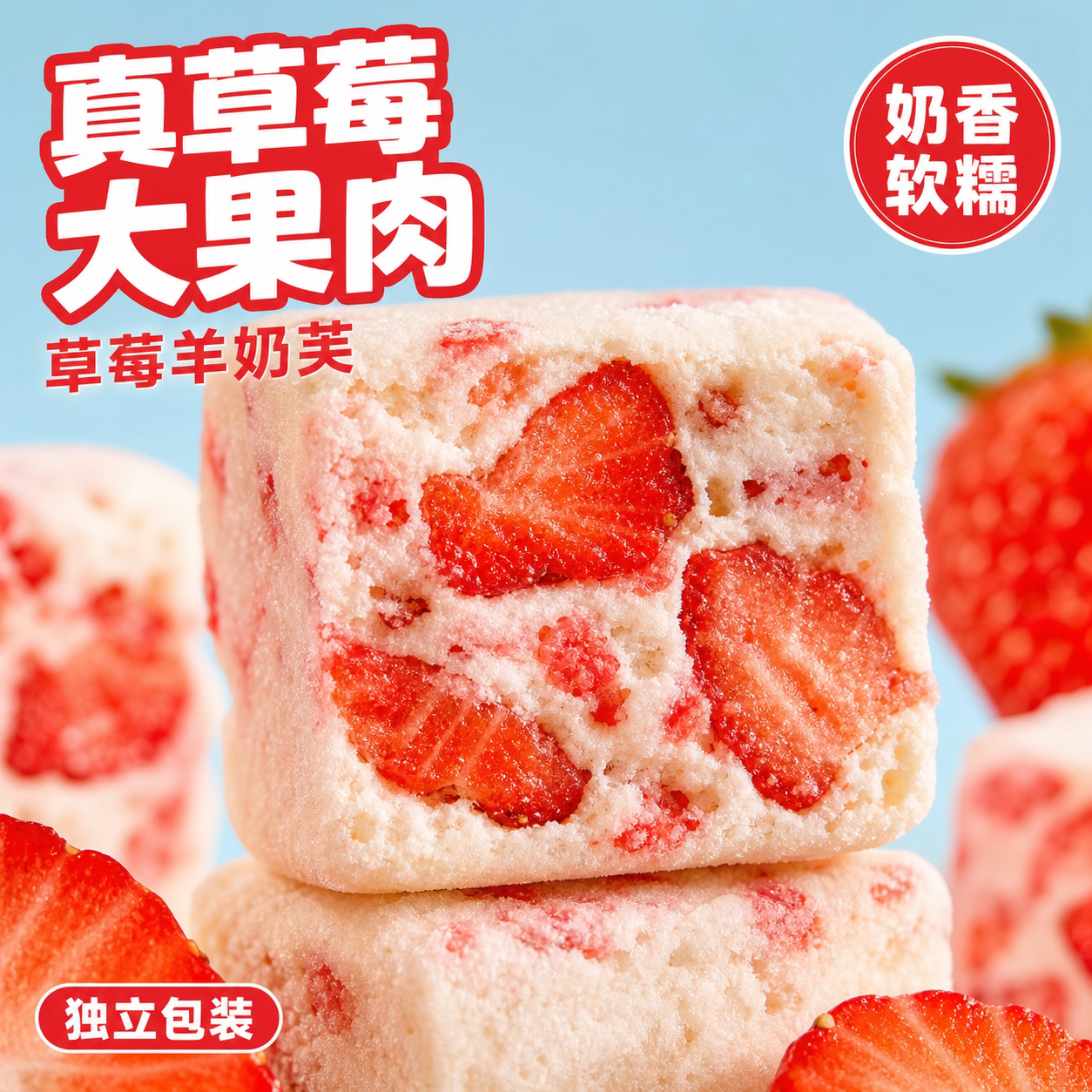网红草莓蓝莓羊奶芙雪花酥小包装