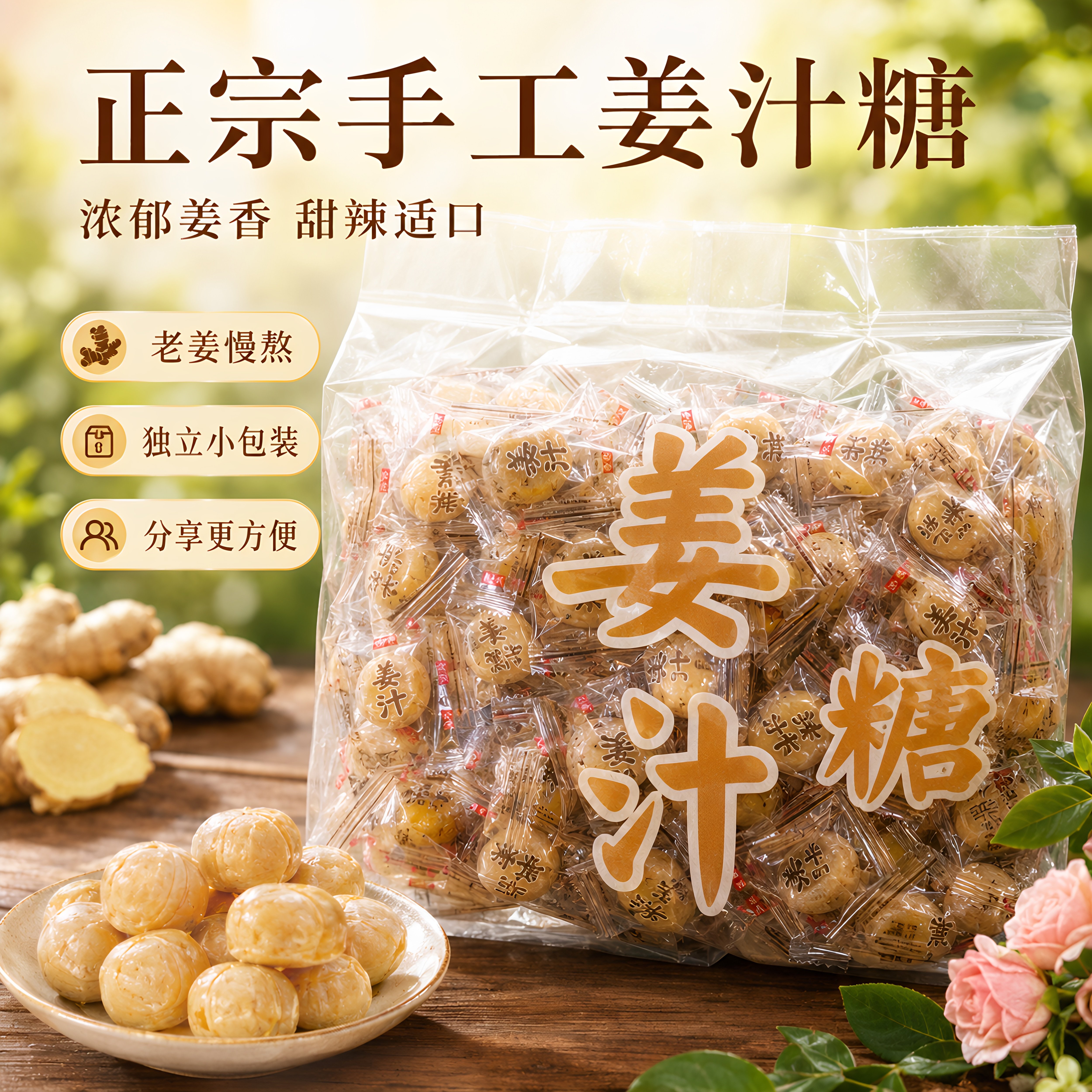 姜糖手工正宗老姜味红糖硬糖山东特产老姜糖原味姜汁糖生姜糖零食