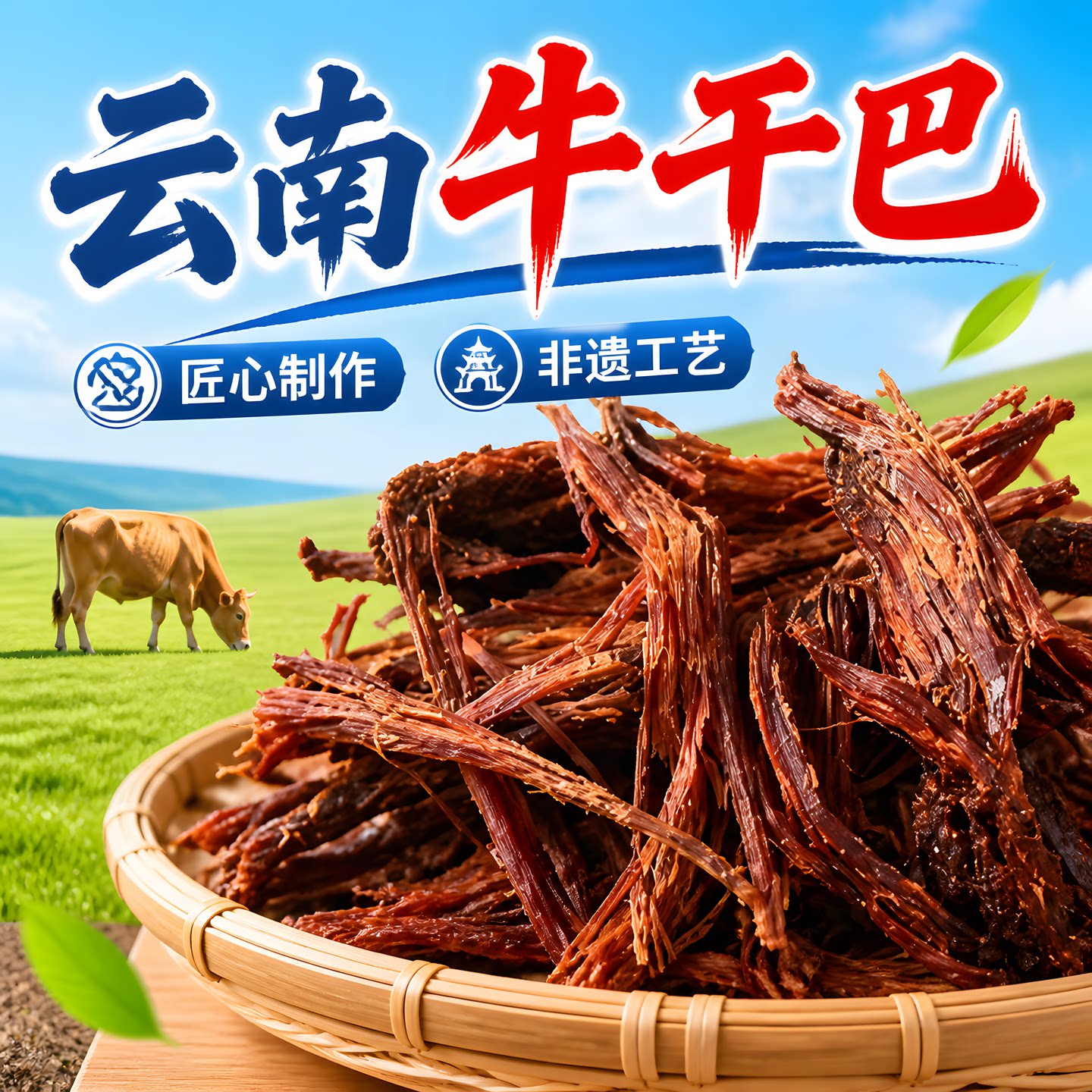 牛干巴云南特产正品雪花黄牛肉清真回族风干腌制半干正宗肥瘦切片