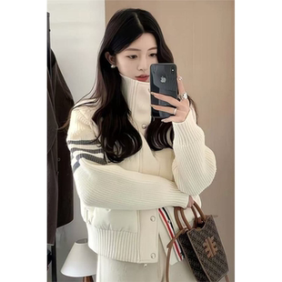 TB针织拼接轻薄棉服女短款2025秋冬新款休闲学院风加厚棉衣外套潮