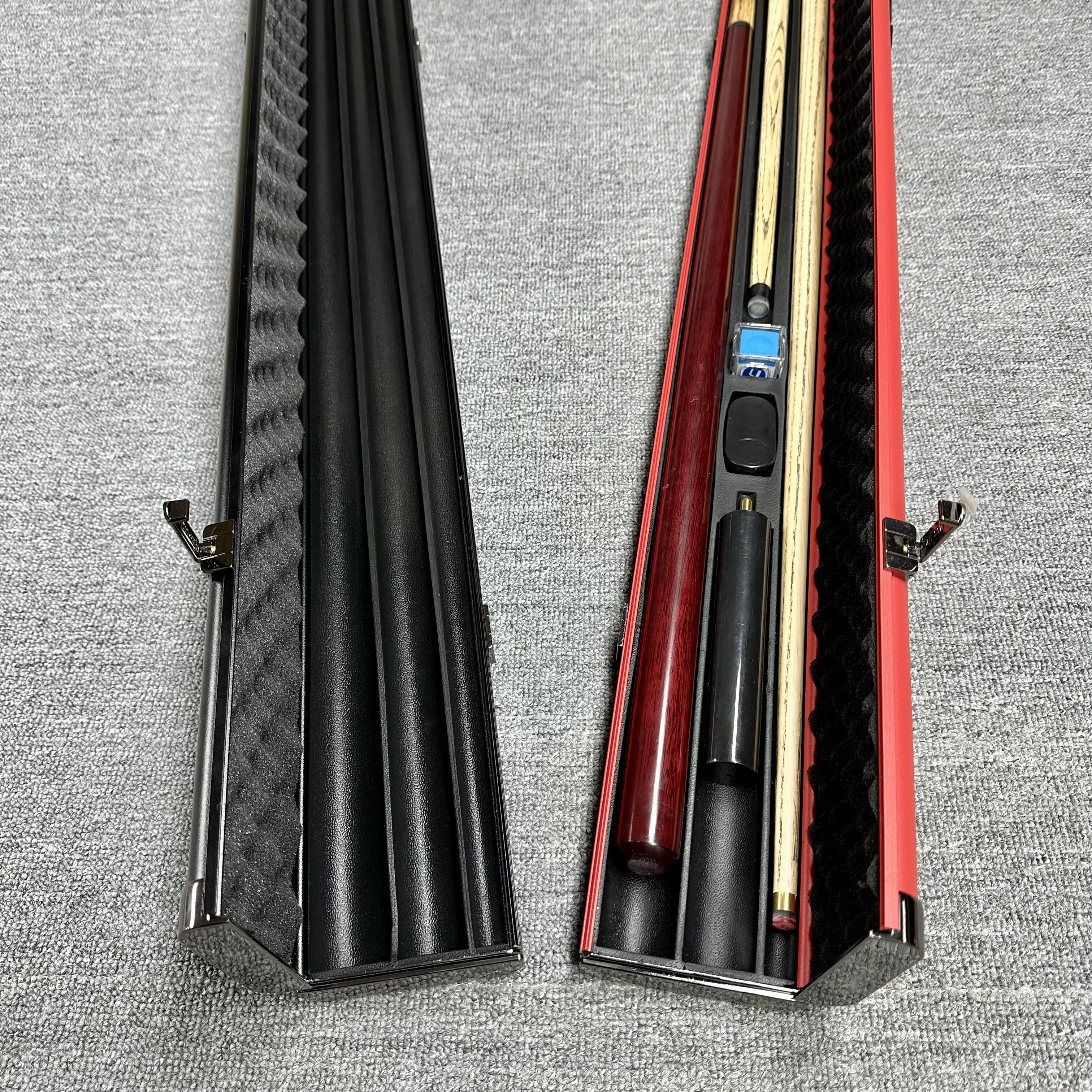 三槽铝合金台球杆盒通杆球杆盒PU海绵内衬黑色一体杆盒可放冲打跳图片