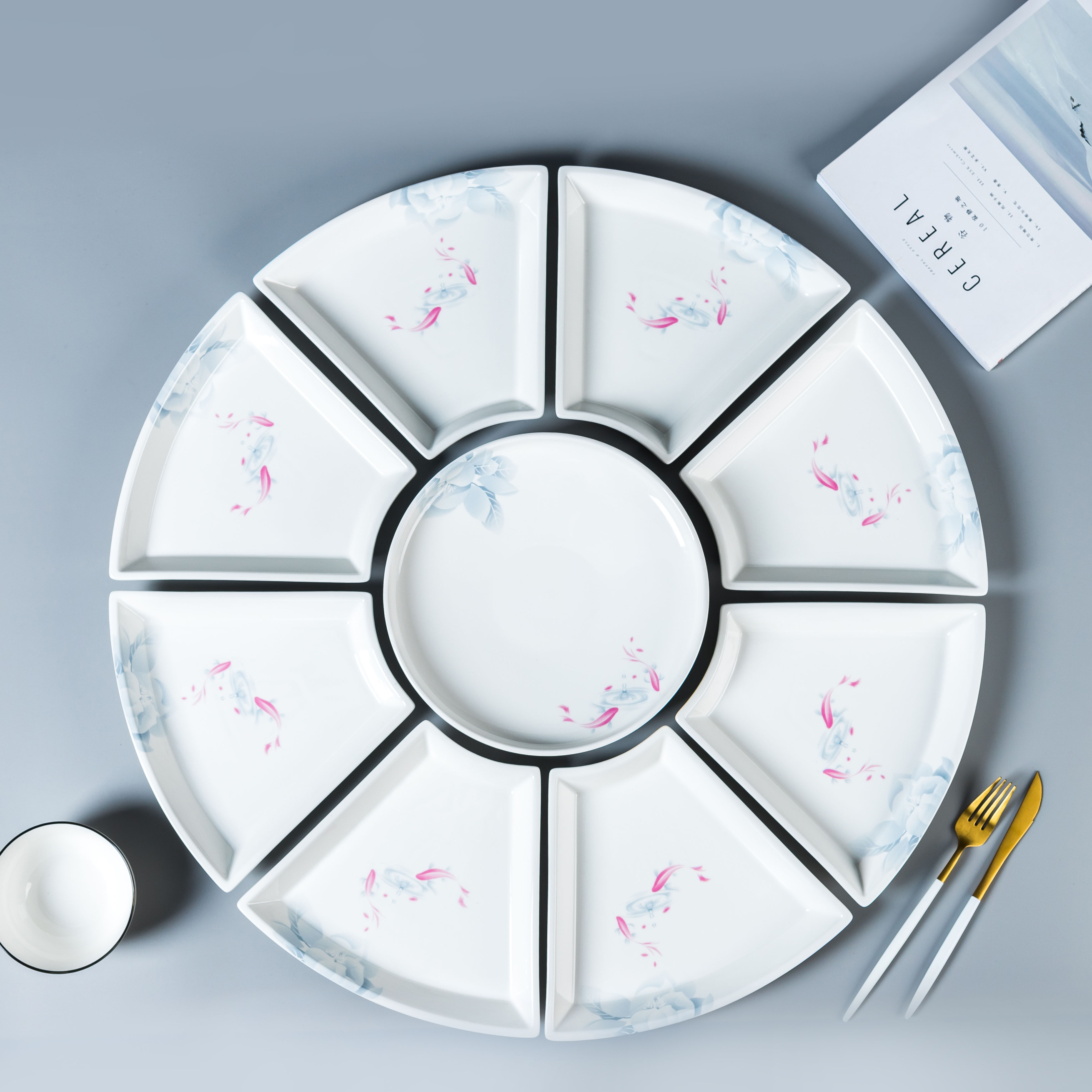 中式年味拼盘网红扇形套装组合盘陶瓷菜盘子圆桌摆盘家用团圆餐具