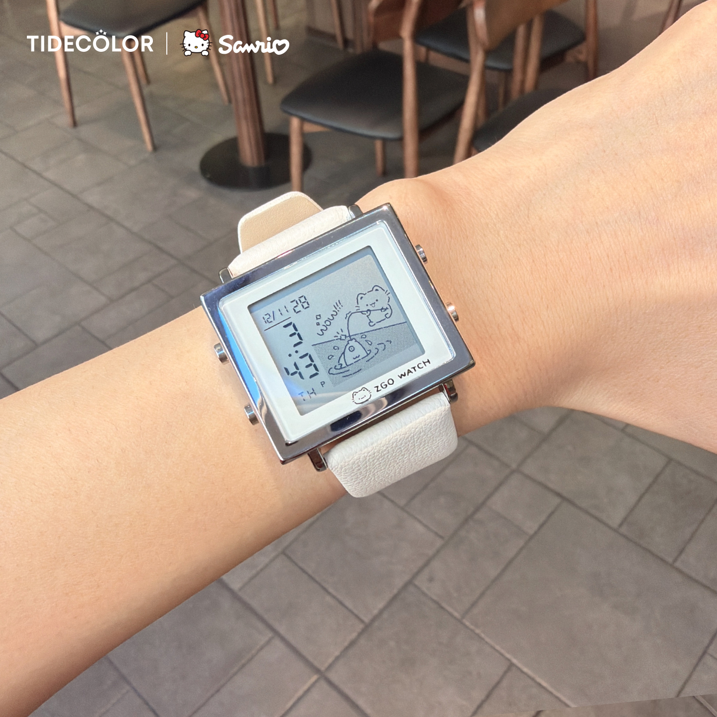 线条小猫联名多功能电子表女生