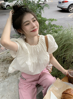 白色短袖衬衫女设计感小众夏季新款休闲衬衣小个子甜美娃娃衫上衣
