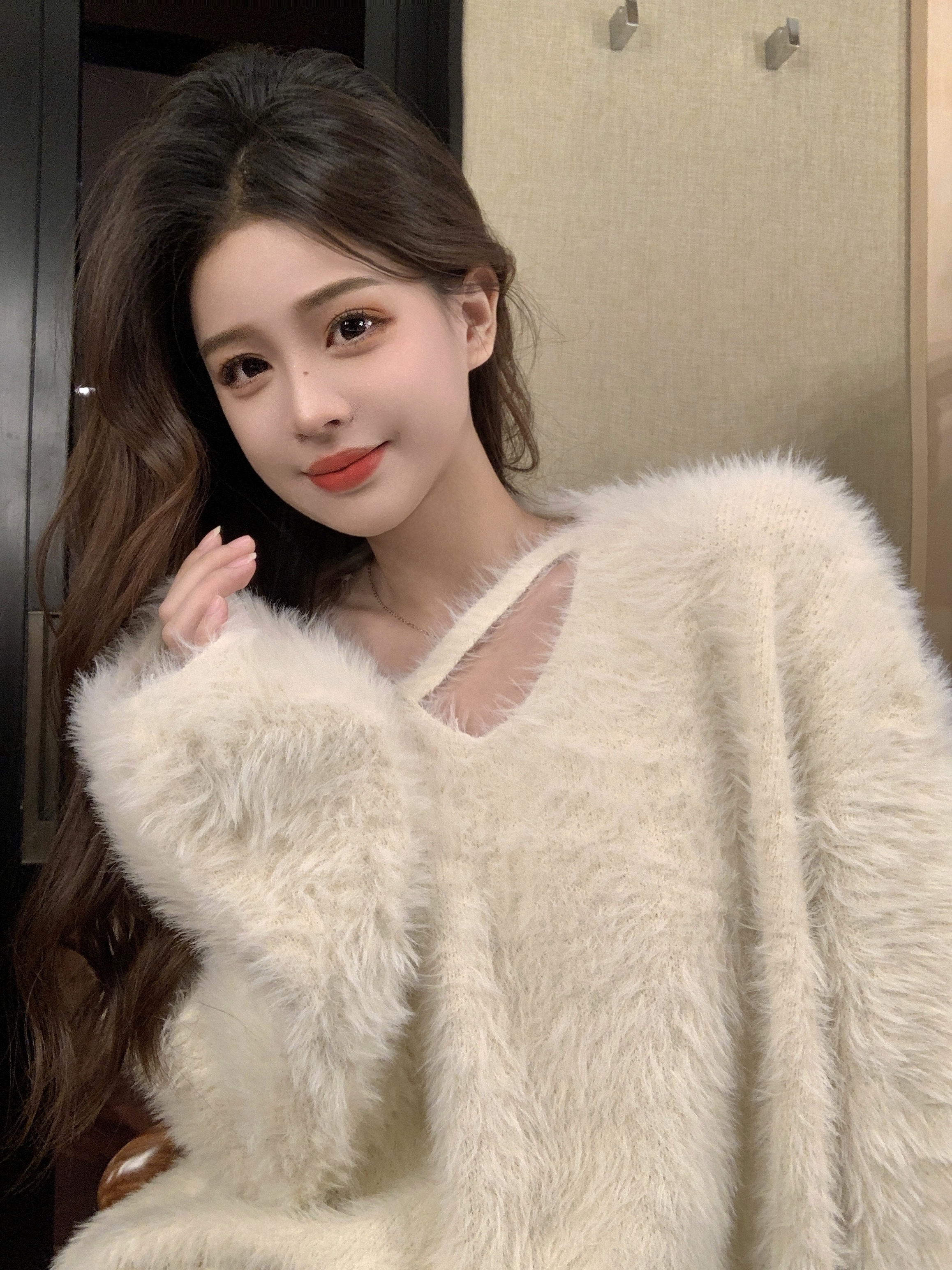 不起球加厚毛衣V领慵懒风