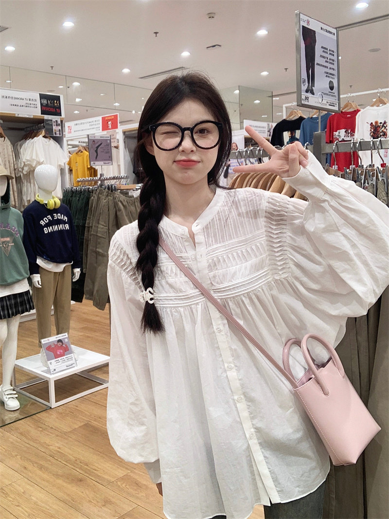 法式白色长袖衬衫女春秋2026新款设计感小众韩系慵懒宽松衬衣上衣图片