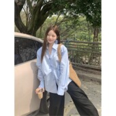 宽松休闲气质衬衣V领薄款 女2026春秋季 韩系上衣 高级蓝色衬衫 法式