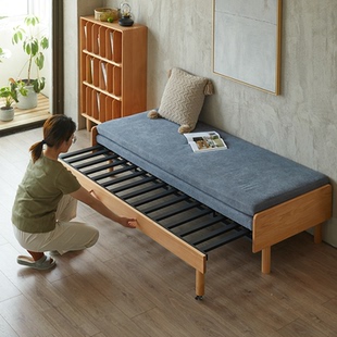 实木伸缩床小户型家用客厅两用折叠沙发床单人双人坐卧床铁推拉床