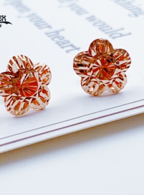 正品俄罗斯14K玫瑰金爆闪双层镂空小花耳钉女新款时尚闪亮紫金