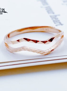 欧诗芙洛正品纯俄罗斯Au585紫金双层波浪戒指纯14K玫瑰金彩金闪亮