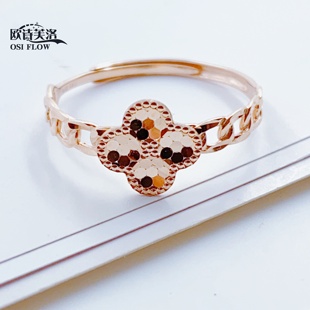 正品纯俄罗斯Au585紫金幸运草鳞片爆闪戒指纯14K玫瑰金彩金闪亮