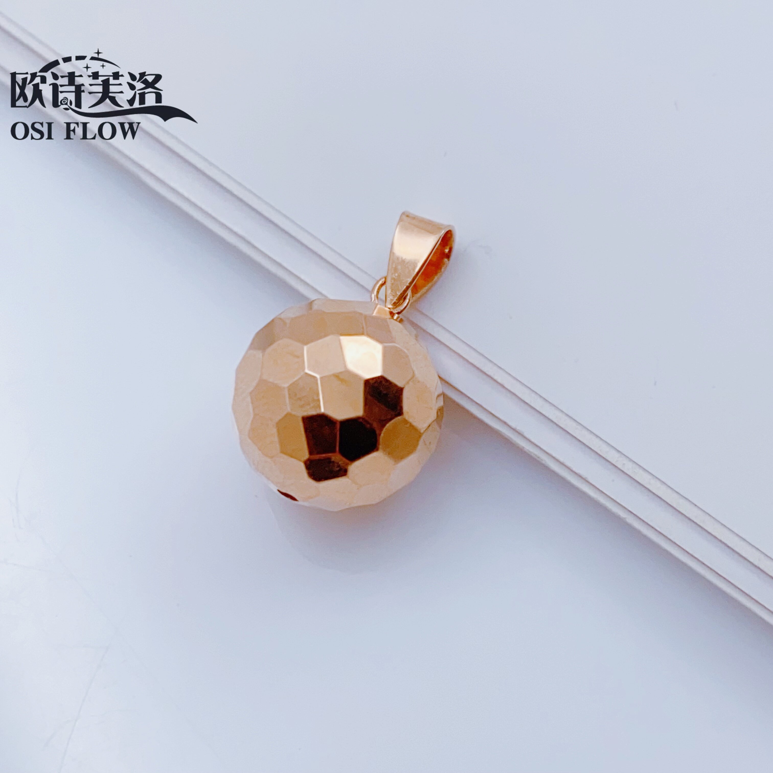 14K玫瑰金正品纯俄罗斯585紫金镭射圆球光面吊坠项链时尚特惠爆款