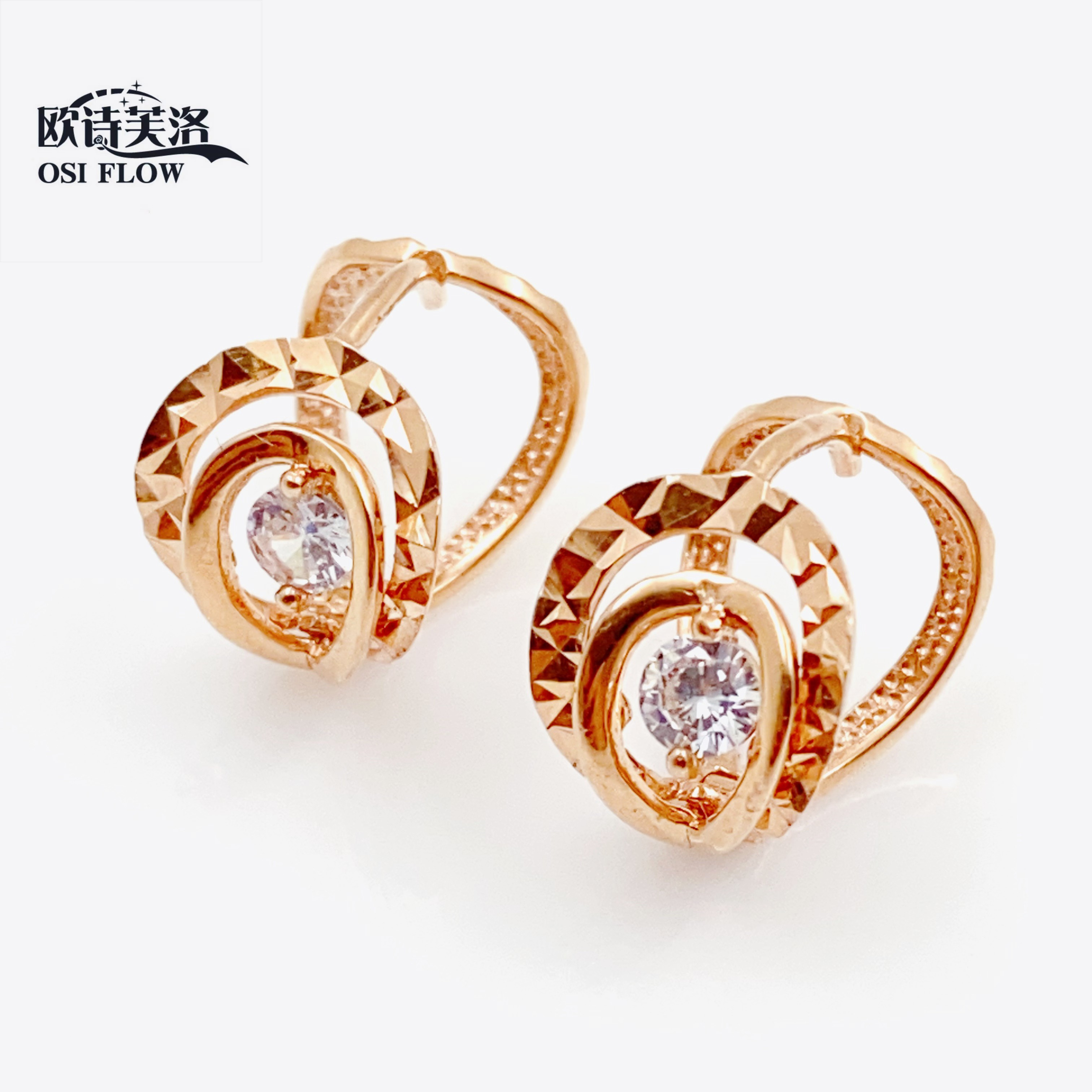 正品14K玫瑰金彩金耳扣俄罗斯Au585紫金女气质奢华车花善良耳扣