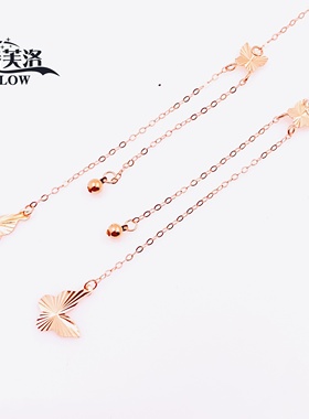 欧诗芙洛正品俄罗斯耳线女纯14K金彩金玫瑰金Au585蝴蝶流苏耳线