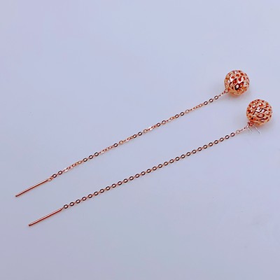正品俄罗斯球球耳线女纯14K金彩金玫瑰金Au585流苏耳线