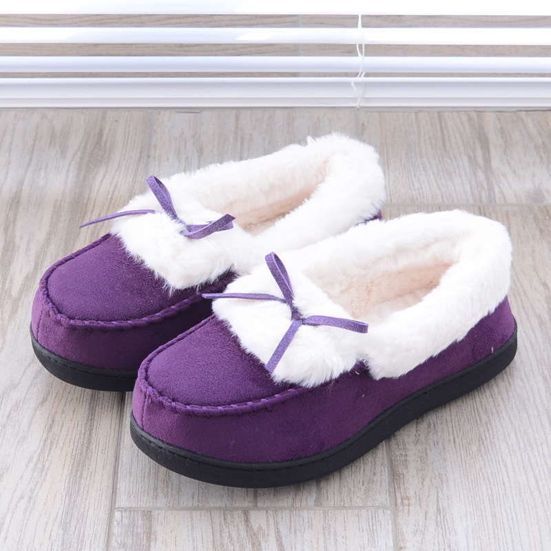 英国出口冬女家居鞋加厚底保暖毛绒豆豆鞋女一脚蹬棉拖鞋可外穿