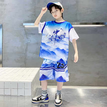 童装男童夏装套装儿童运动2026新款夏季透气冰丝速干篮球服短袖潮