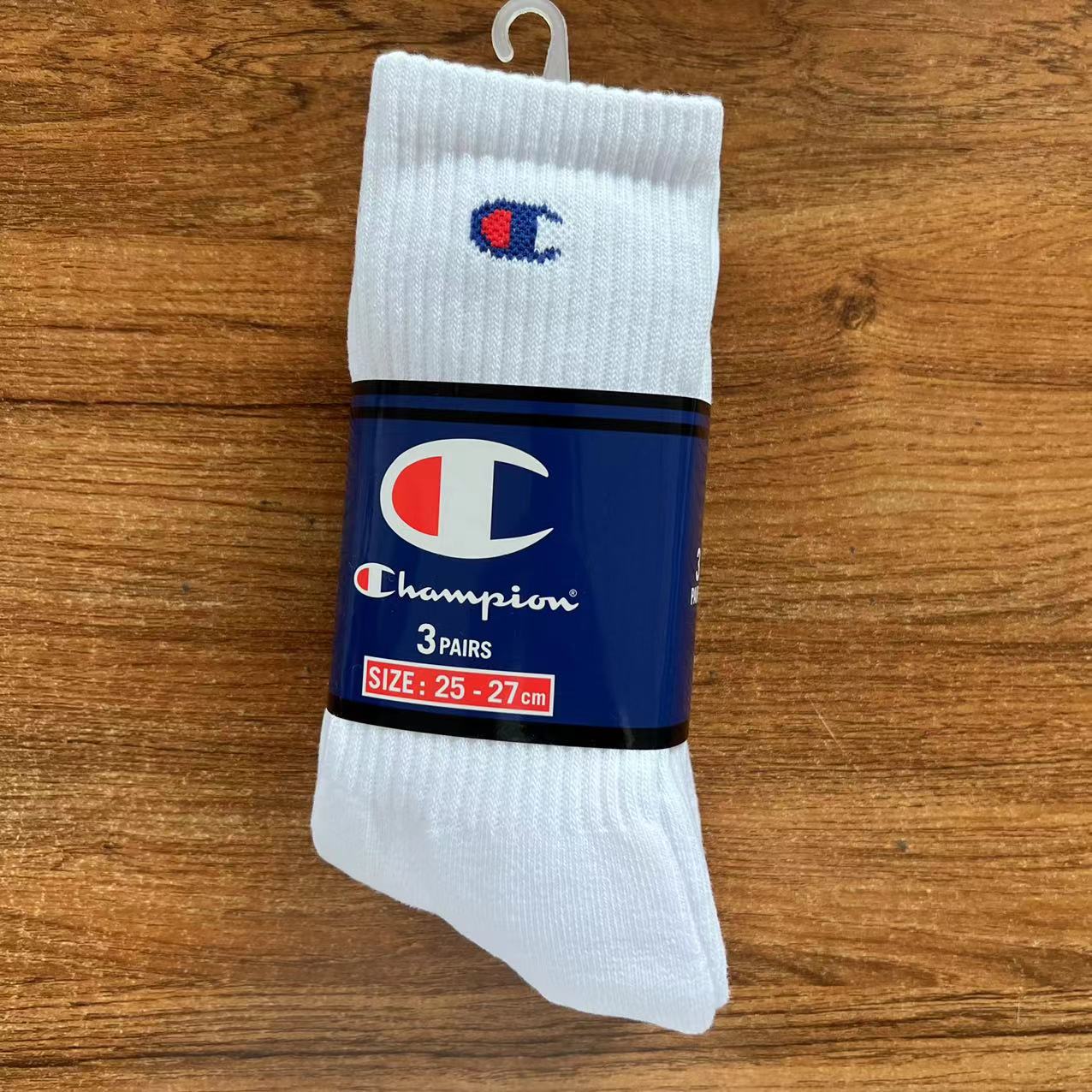 日版冠军champion袜子长筒高帮运动袜毛巾棉袜男女潮牌C标一组3双