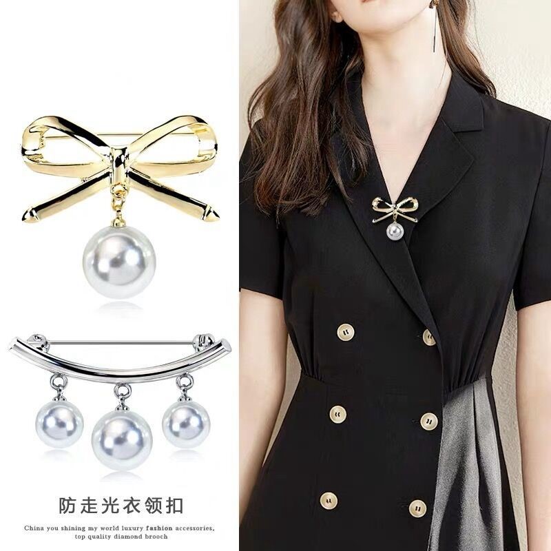 韩版简约珍珠蝴蝶结胸针女衣服固定走光扣针胸花服装配饰丝巾扣潮