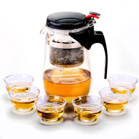 【1壶6个小杯子】飘逸杯 花茶壶套装 750/900/1200ml玻璃功夫茶具