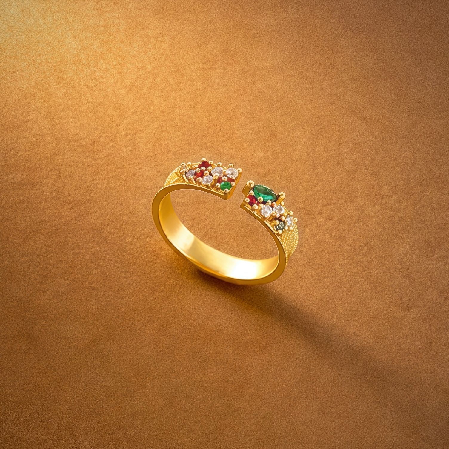 中古风五彩锆石条纹戒指女轻奢精致vintage镶钻镀金开口戒指批发