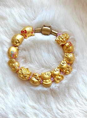 沙金hellokitty转运珠手链手串卡通kt猫凯蒂猫串珠吊坠